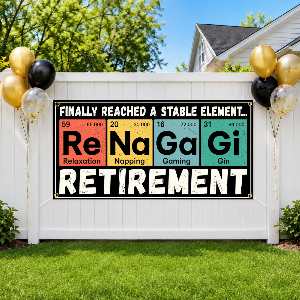 Funny Retirement Banner, Stable Element Retirement Sign, Party Backdrop