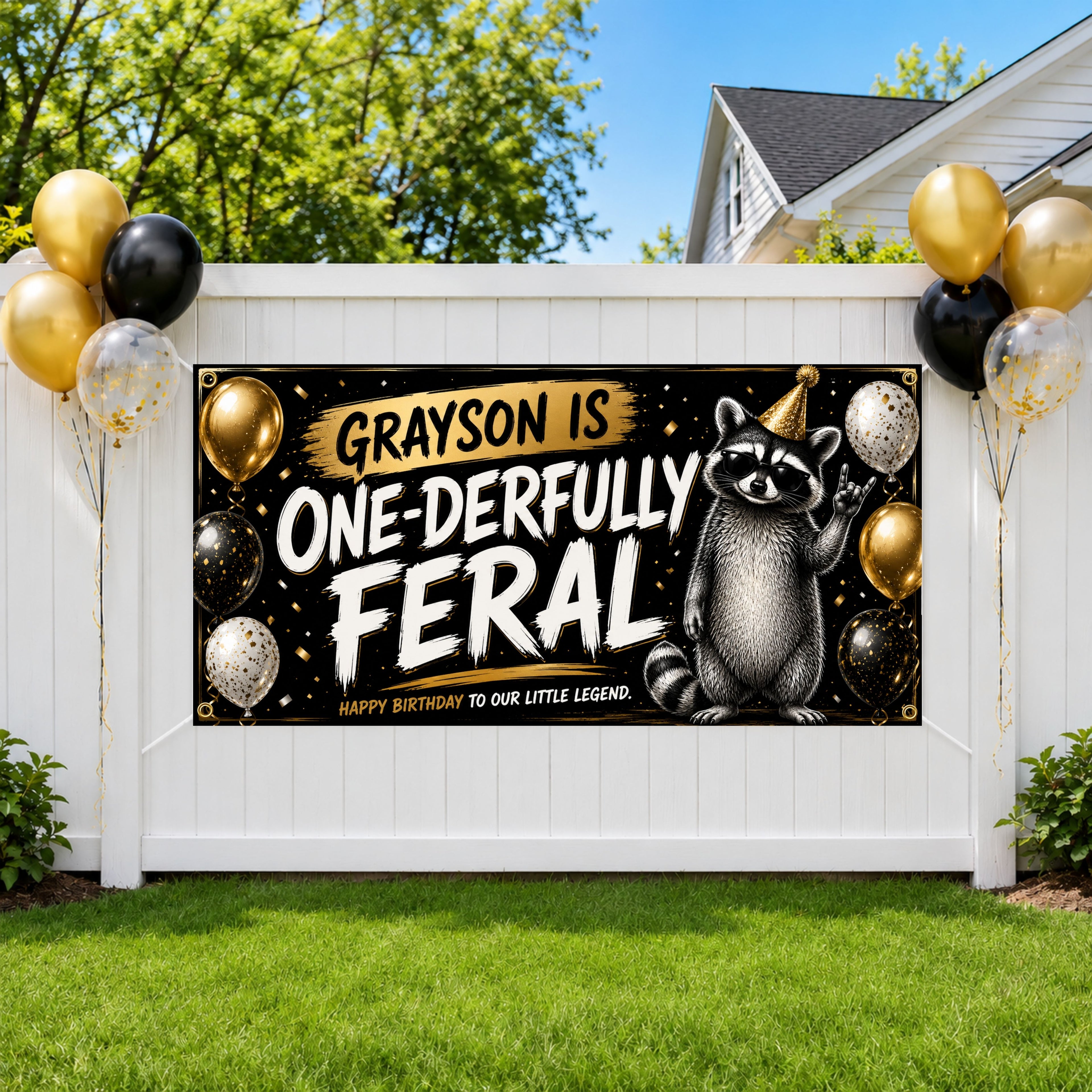 1st Birthday Banner, One Derfully Feral Party Backdrop, Funny Raccoon Sign