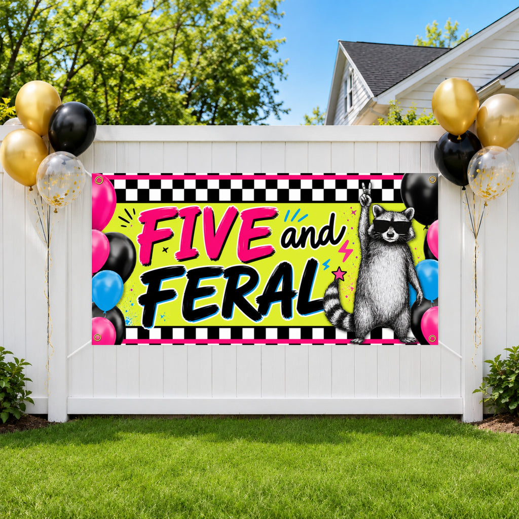 Funny 5th Birthday Banner, Raccoon Party Sign, Kid Backdrop