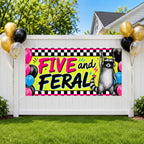 Funny 5th Birthday Banner, Raccoon Party Sign, Kid Backdrop