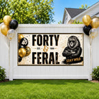 Funny 40th Birthday Banner, Feral Forty Lion Sign, Stay Wild Party Backdrop