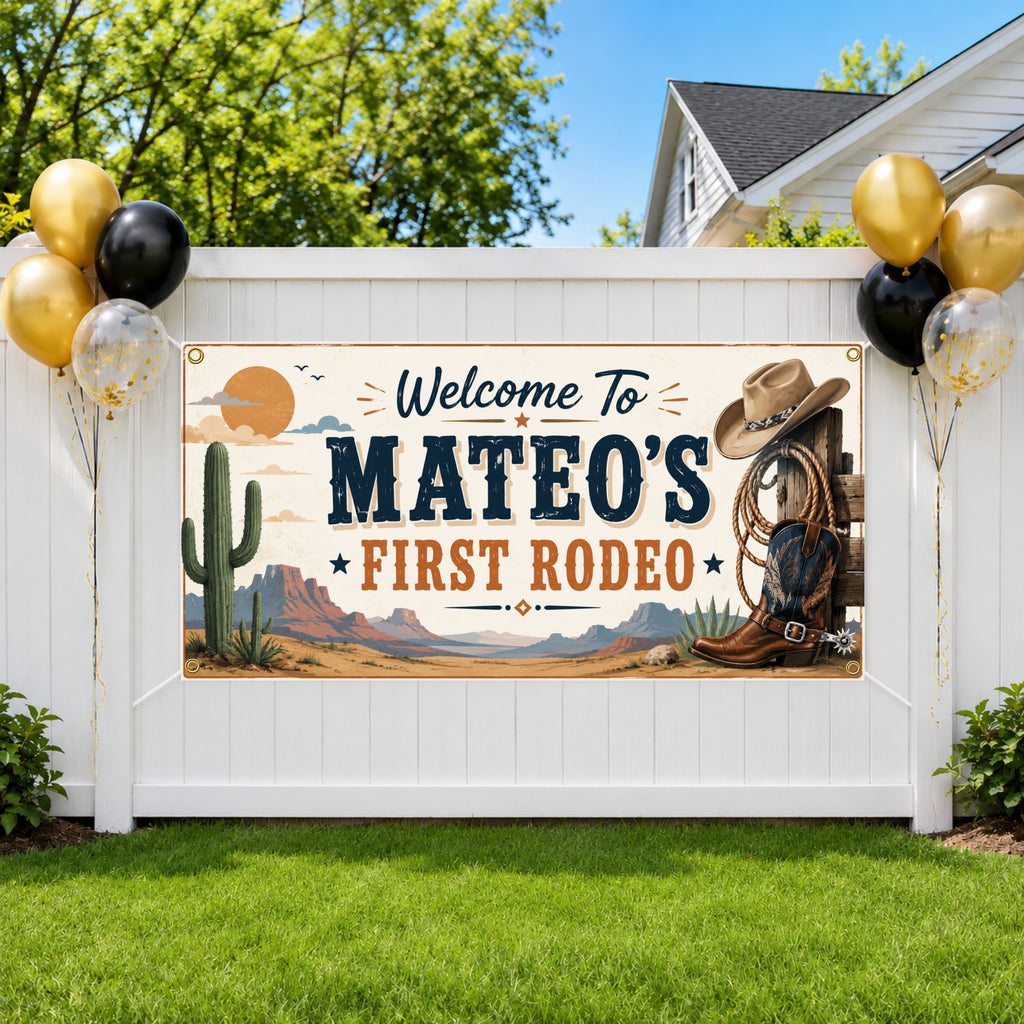 First Rodeo Birthday Banner, 1st Birthday Party Decor, Personalized Western Cowboy Birthday Sign