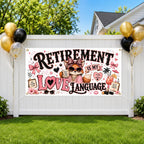 Funny Retirement Banner, Love Language Sign, Women Office Backdrop