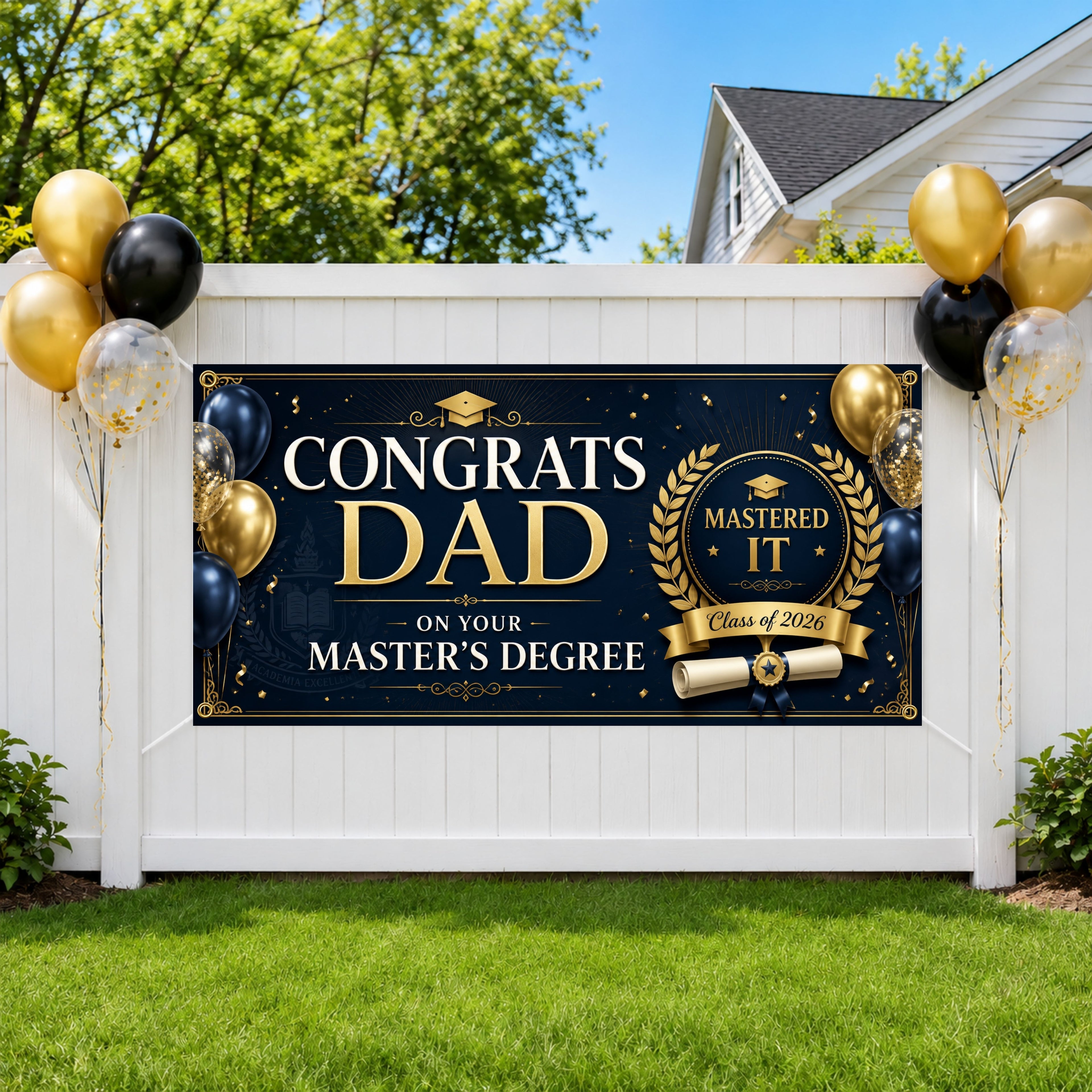 Masters Degree Banner, Dad Graduation Party Sign, Custom Grad Backdrop