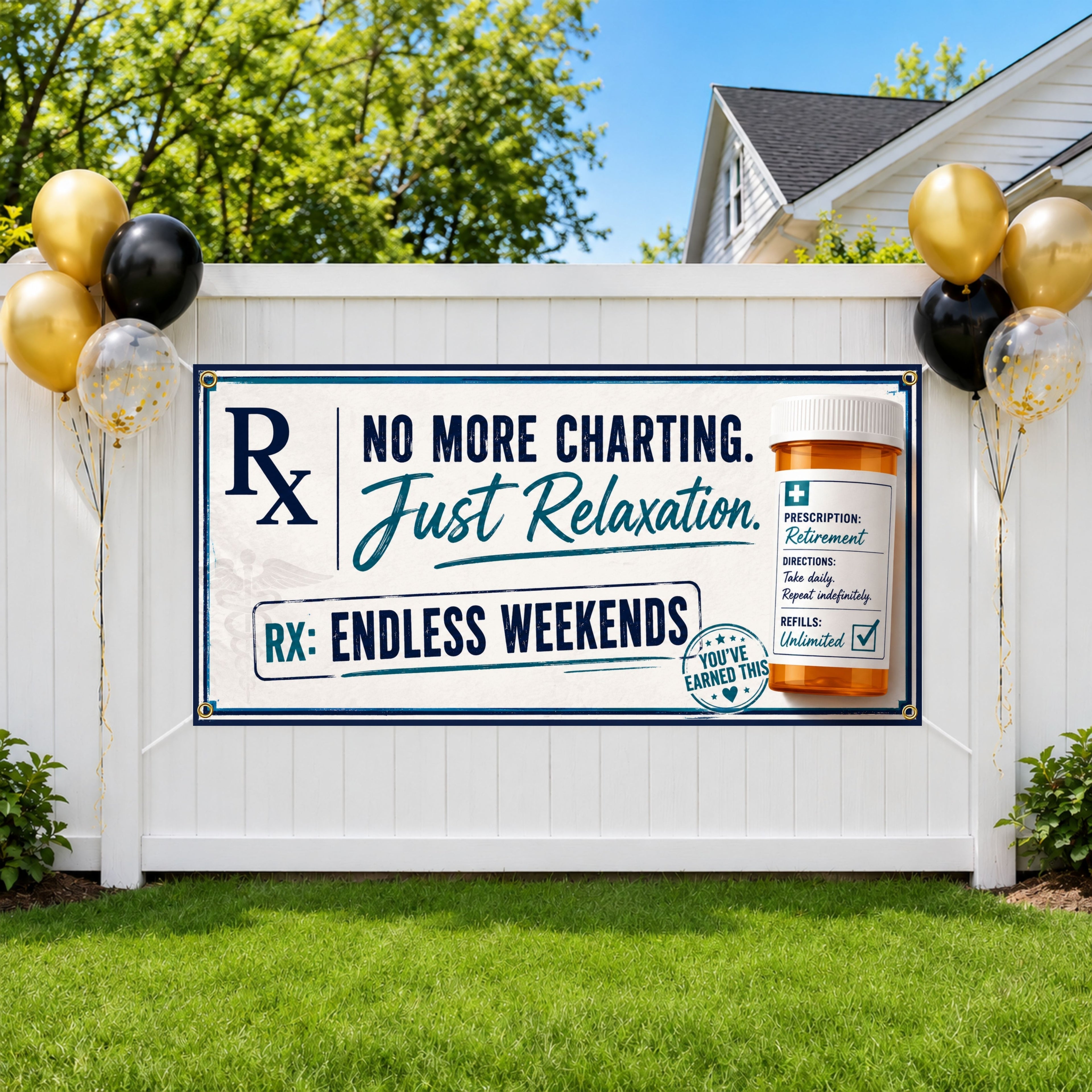 Nurse Retirement Banner, Prescription Sign, Medical Farewell Backdrop