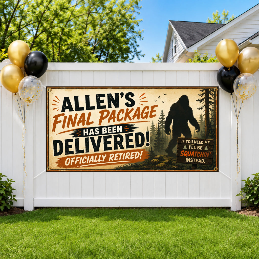 Funny Retirement Banner, Sasquatch Retirement Party Sign, Office Farewell Backdrop