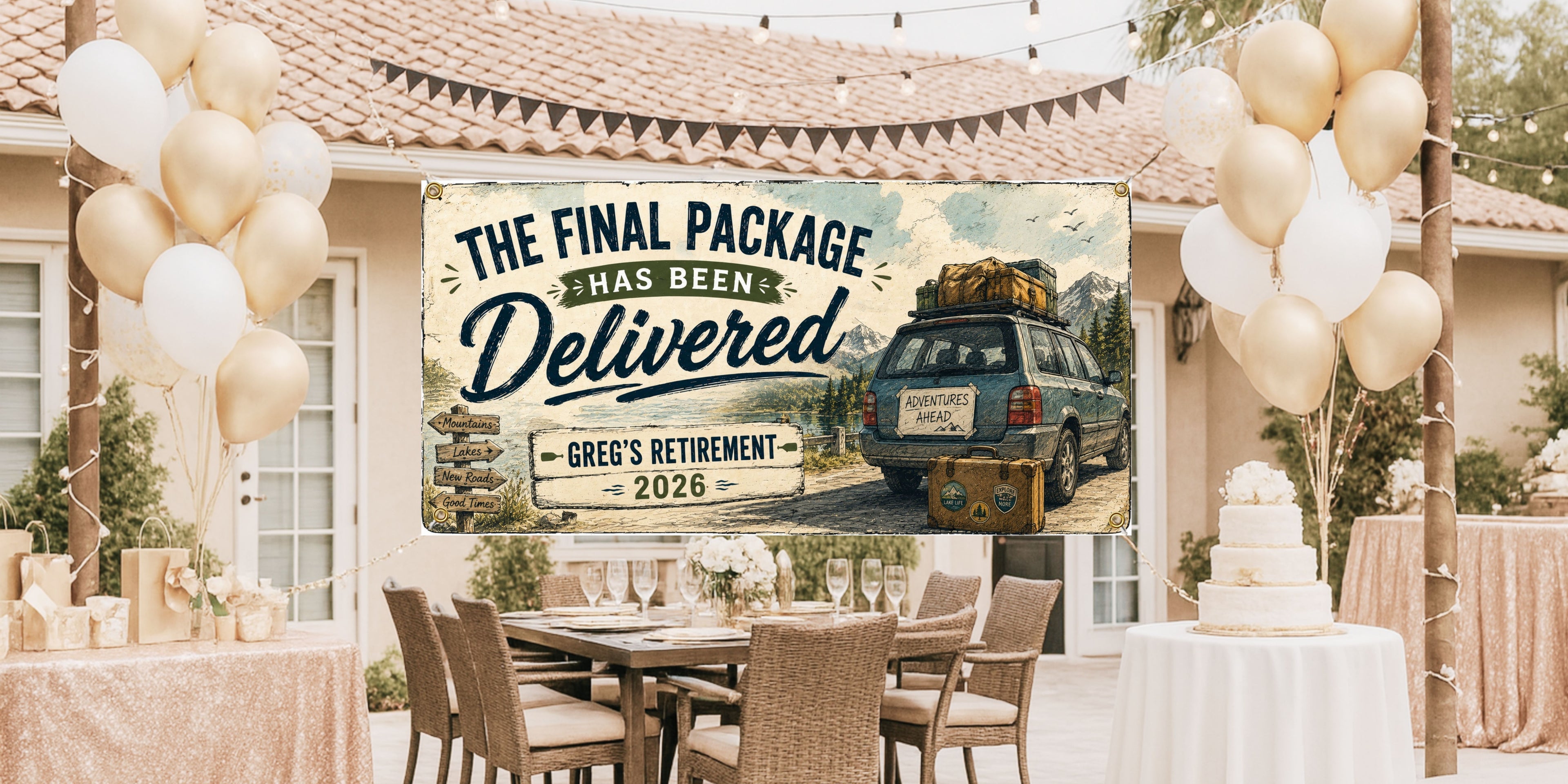 Delivery Driver Retirement Banner | Final Package Delivered Adventures Ahead Road Trip