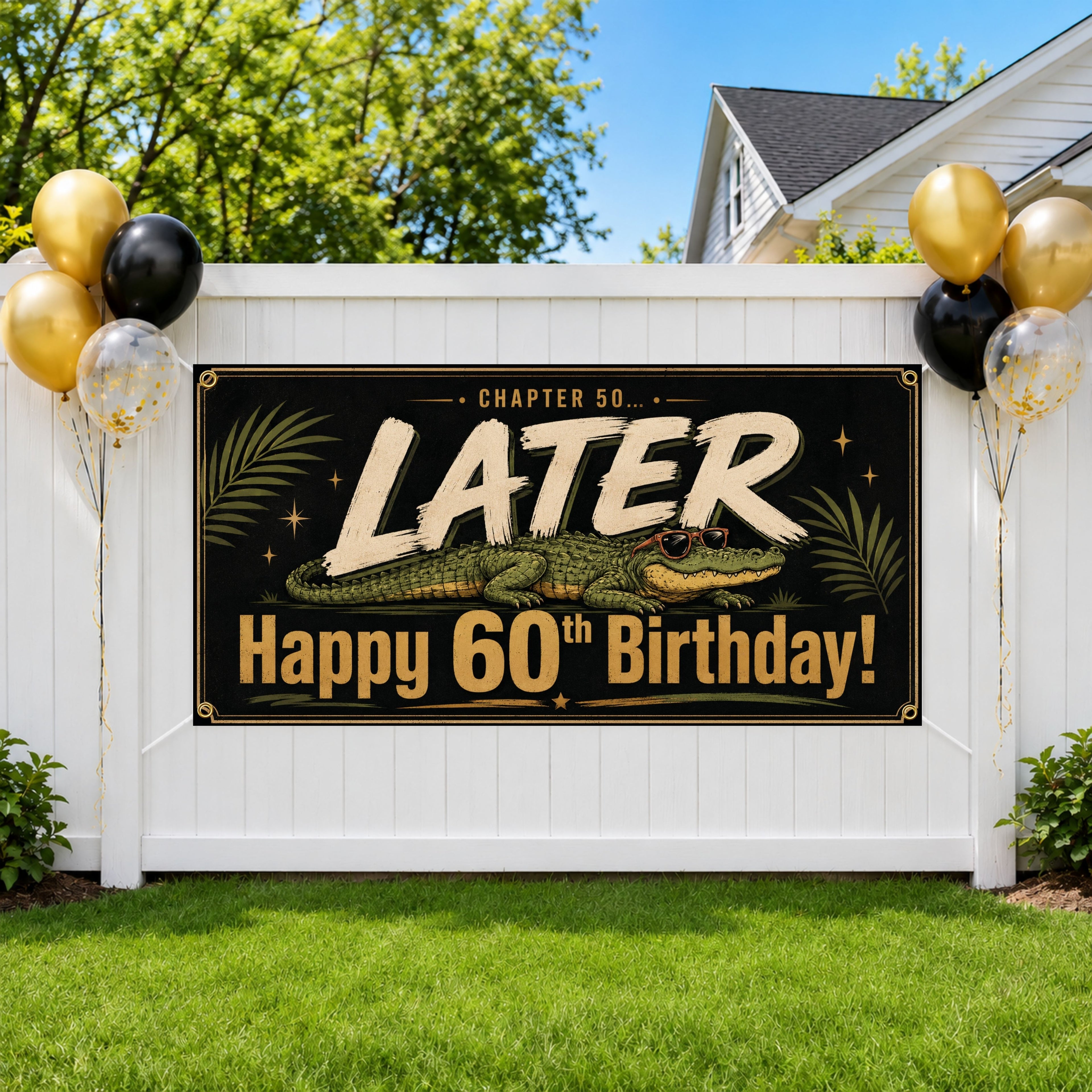 60th Birthday Banner, Later Alligator Sign, Party Backdrop