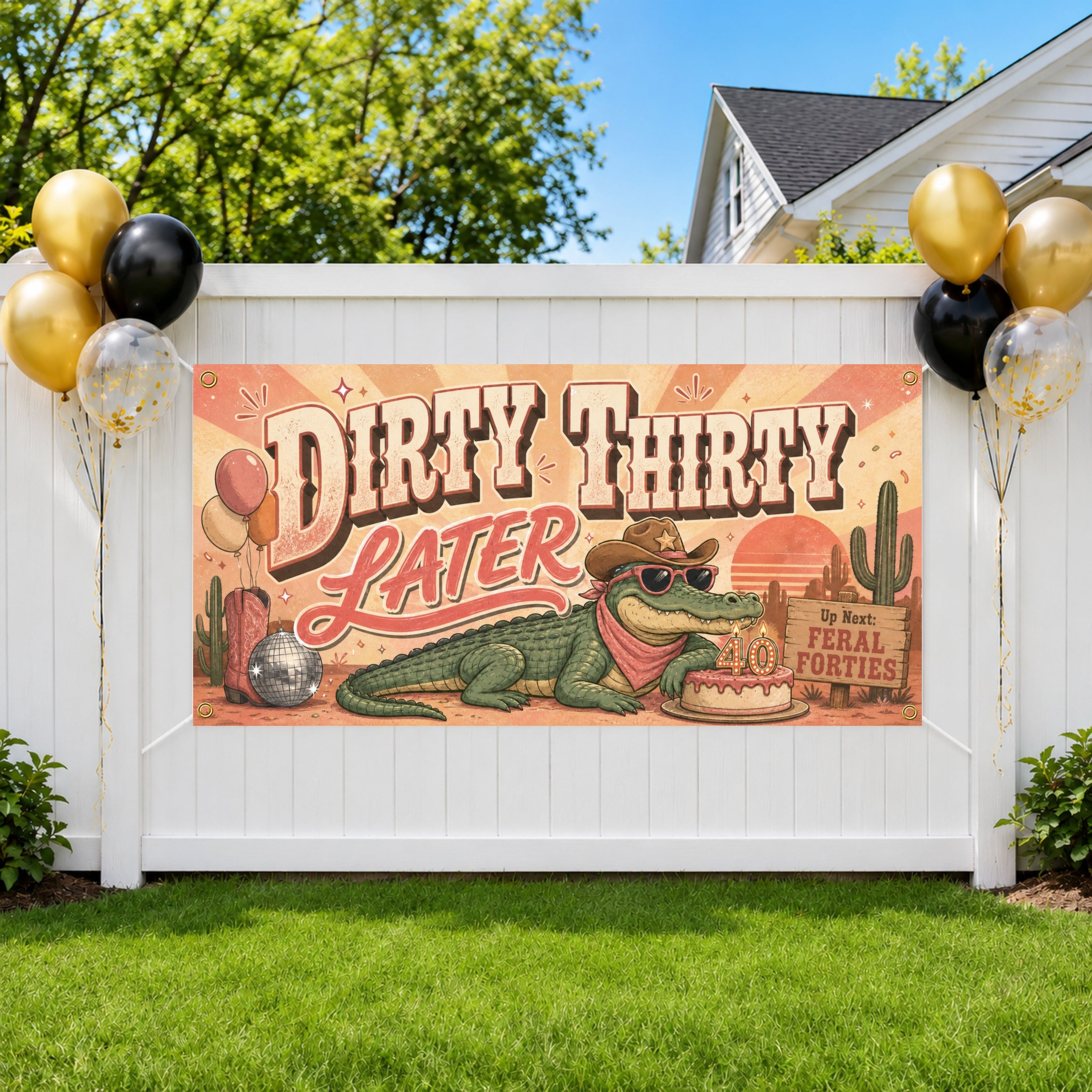 Funny 40th Birthday Banner, Alligator Party Sign, Western Backdrop