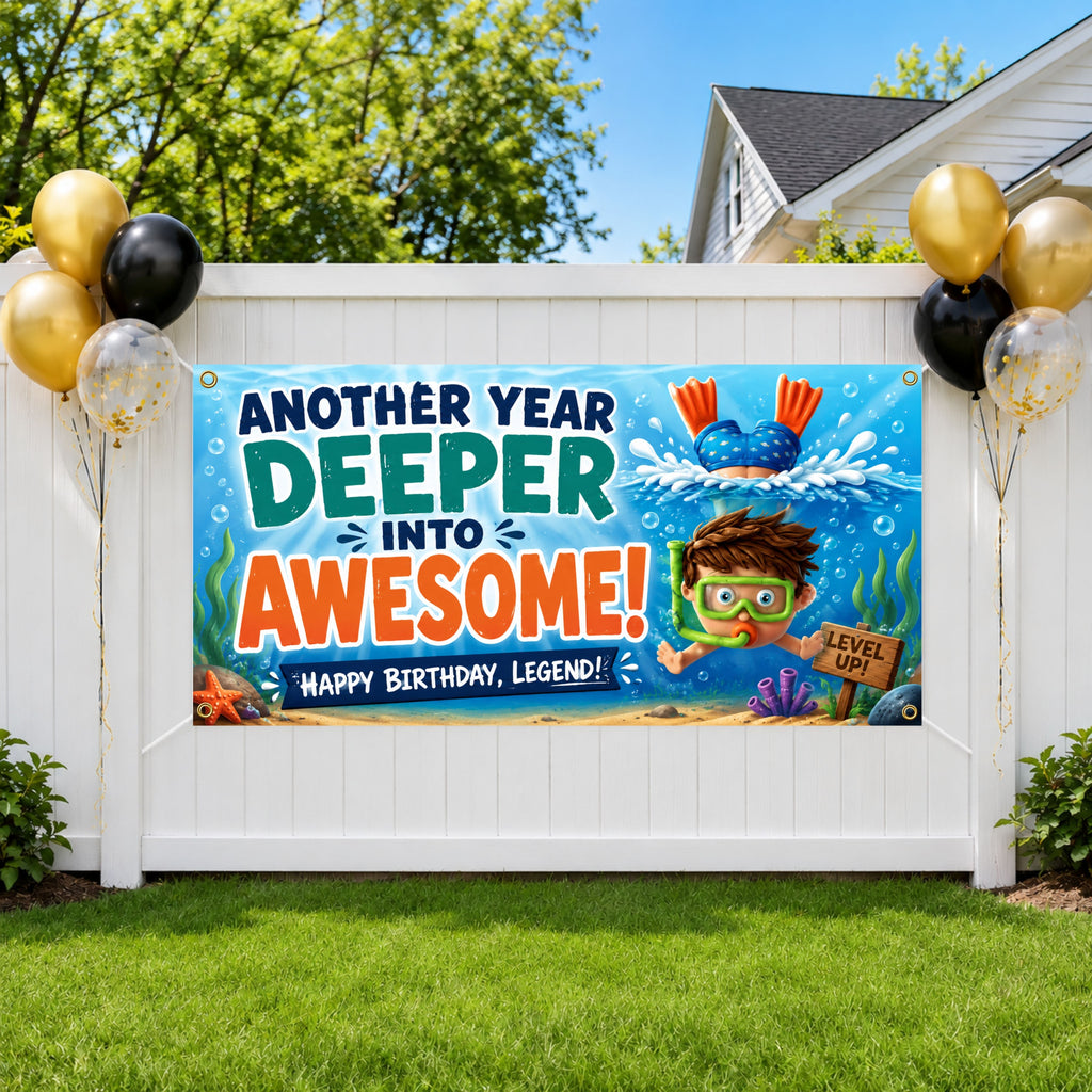 Funny Kids Birthday Banner Swimming, Diving, Pool Backdrop