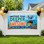 Funny Kids Birthday Banner Swimming, Diving, Pool Backdrop