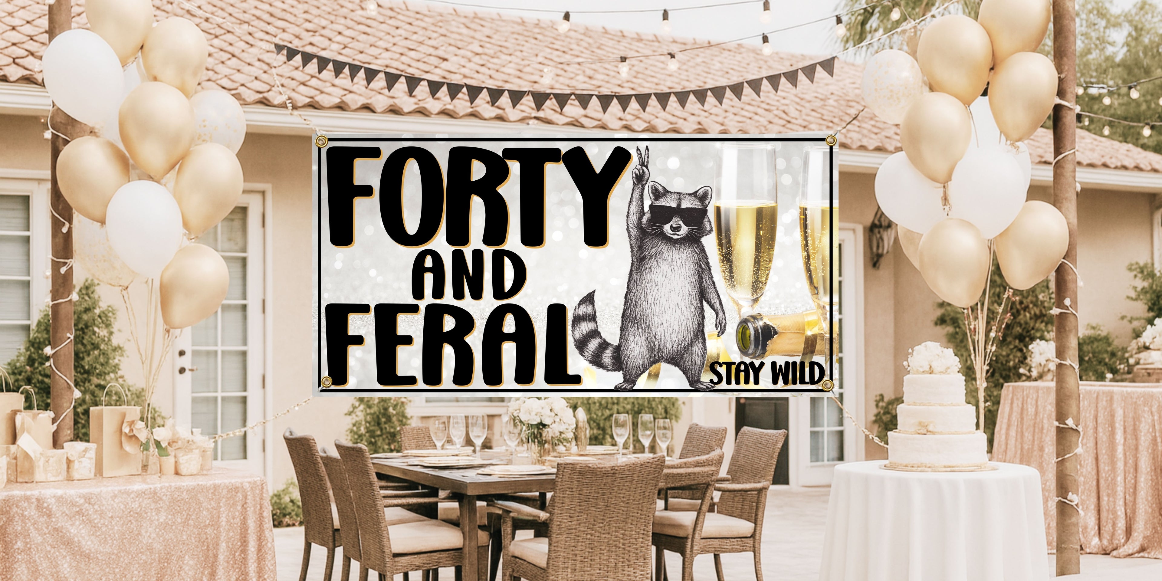 Funny 40th Birthday Banner – Forty and Feral Party Decoration