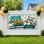Funny 5th Birthday Banner, Raccoon Party Sign, Boy Backdrop