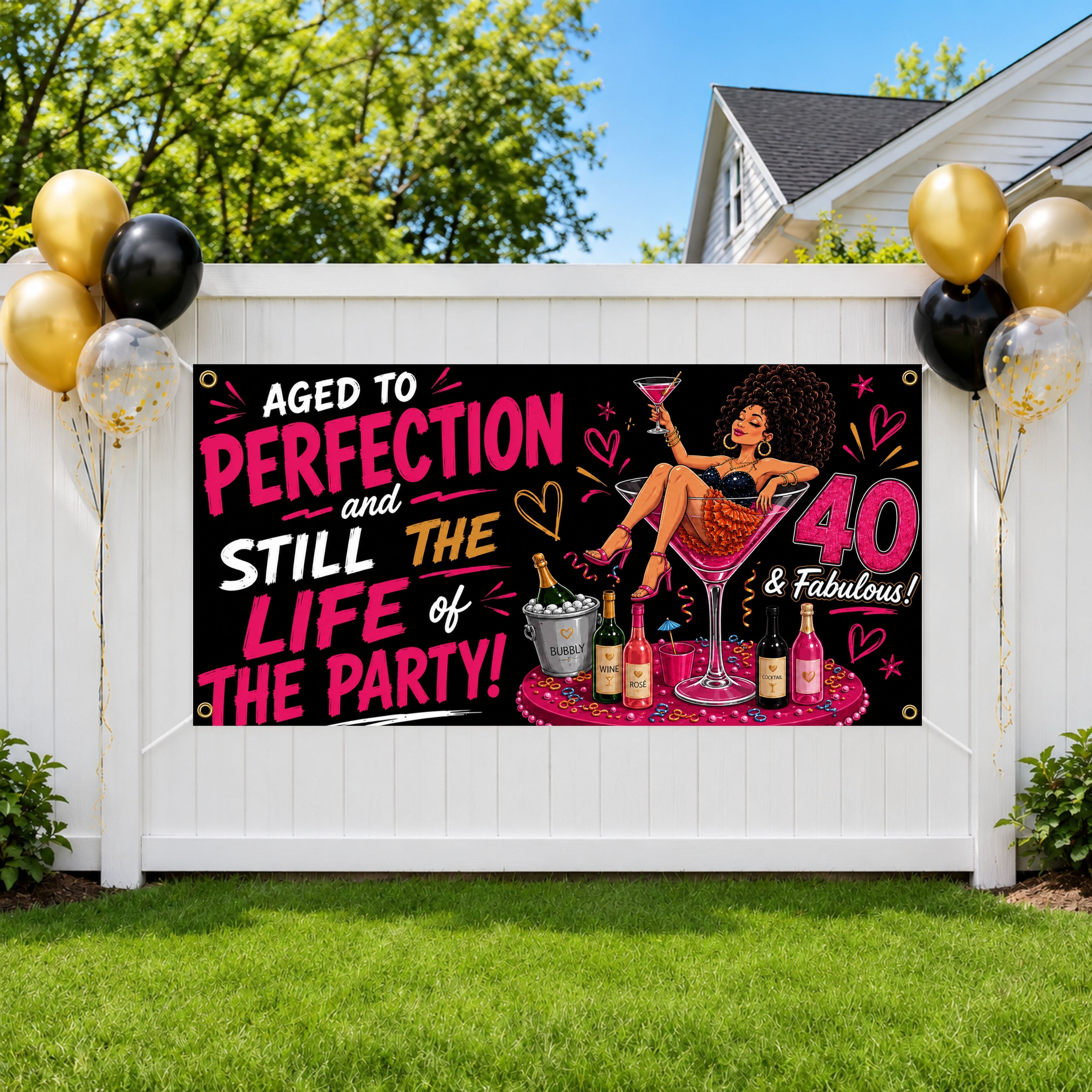 40th Birthday Banner, Aged to Perfection Sign, Wine Party Backdrop