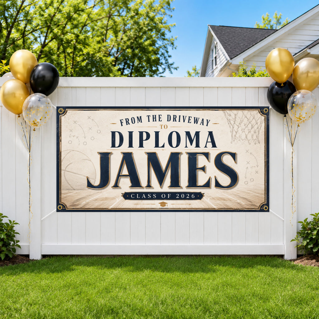 Basketball Graduation Banner, Senior Athlete Sign, Custom Name Backdrop
