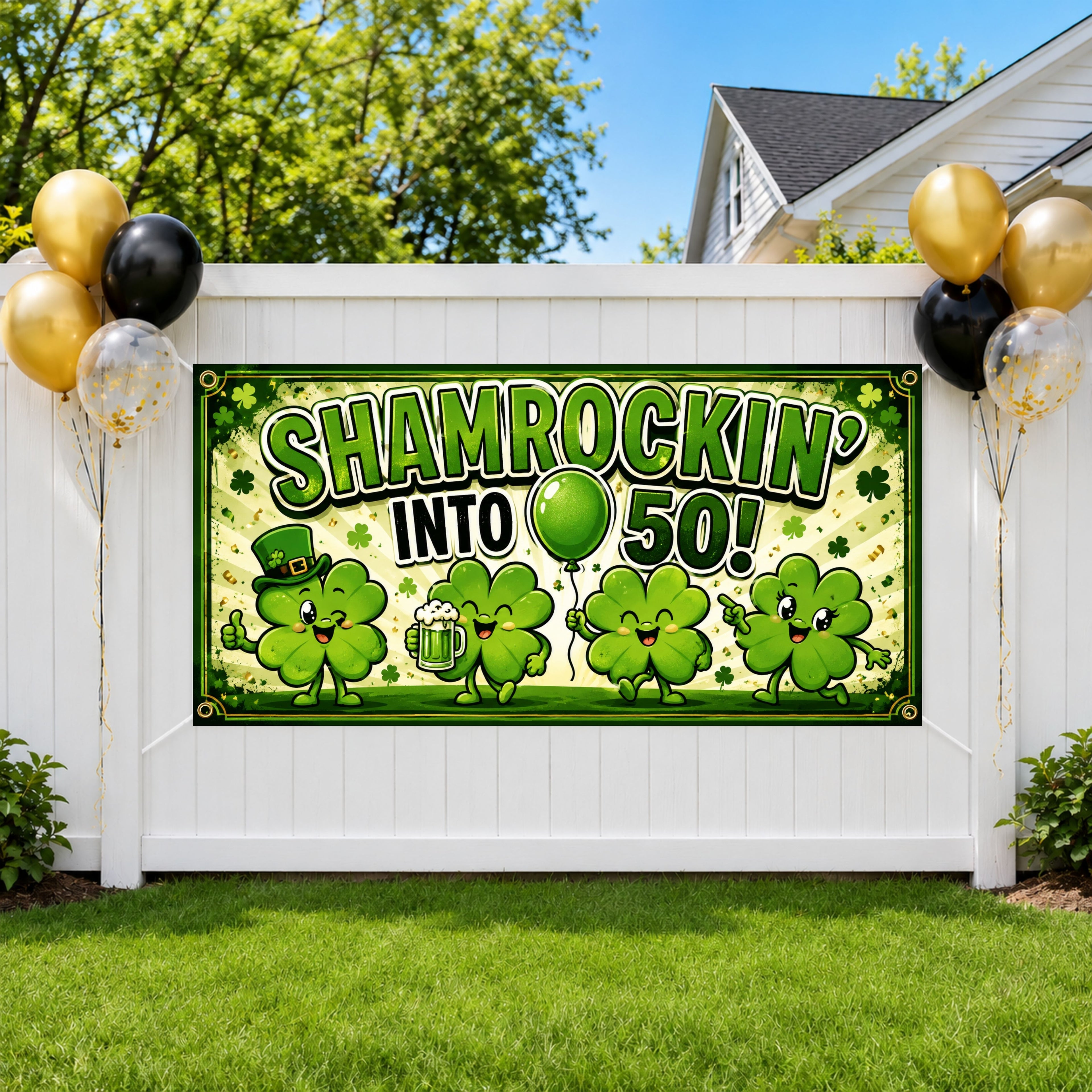 Funny 50th Birthday Banner, Shamrockin Into 50 Party Sign, Irish Photo Backdrop
