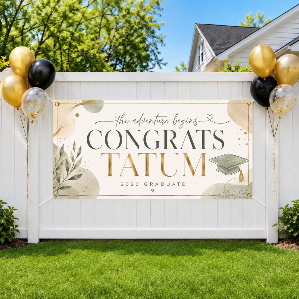 Graduation Banner, Personalized Grad Party Sign, Custom Name Backdrop