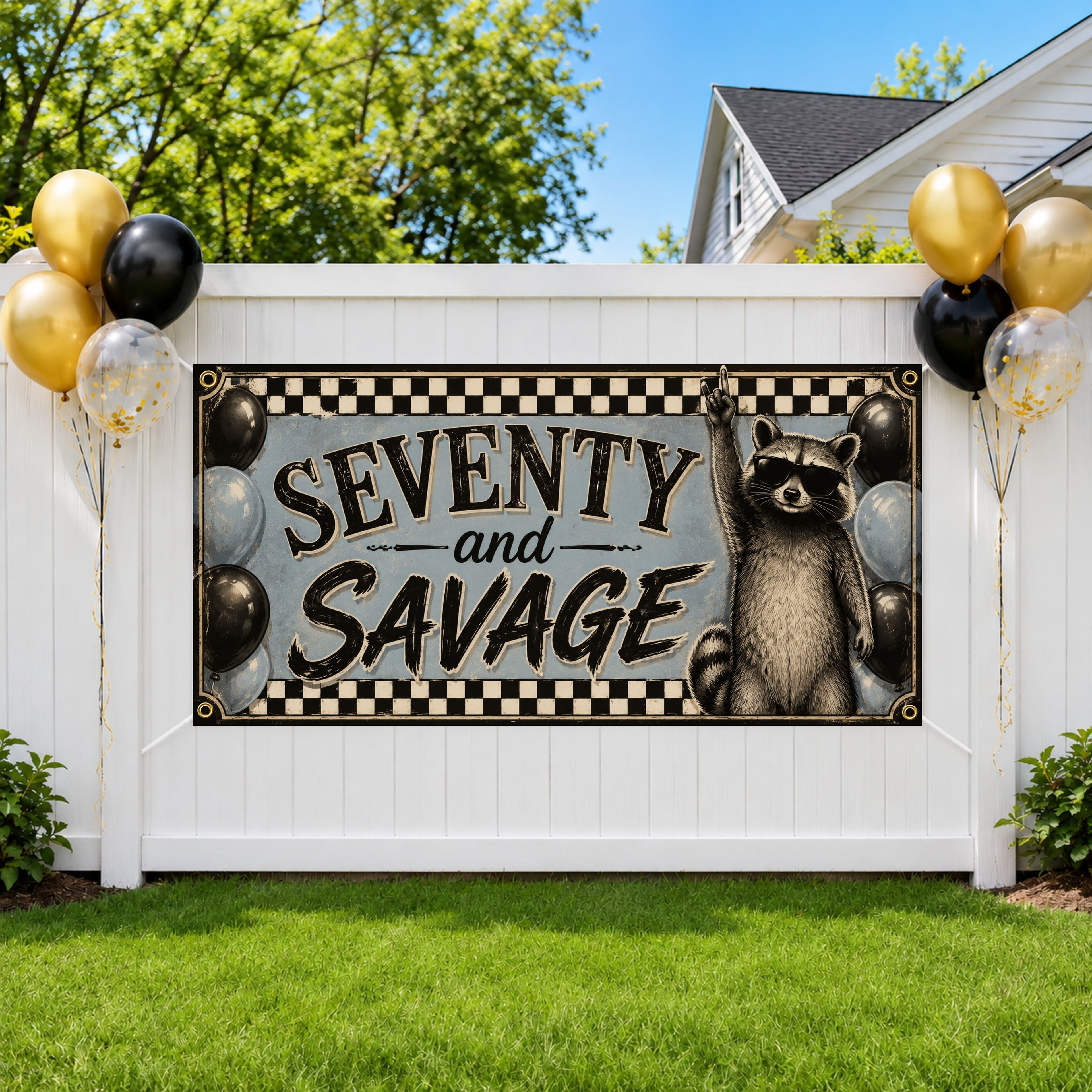 Funny 70th Birthday Banner, Raccoon Party Sign, Savage Birthday Backdrop