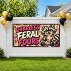 Funny 4th Birthday Banner, Feral Raccoon Sign, Kid Backdrop