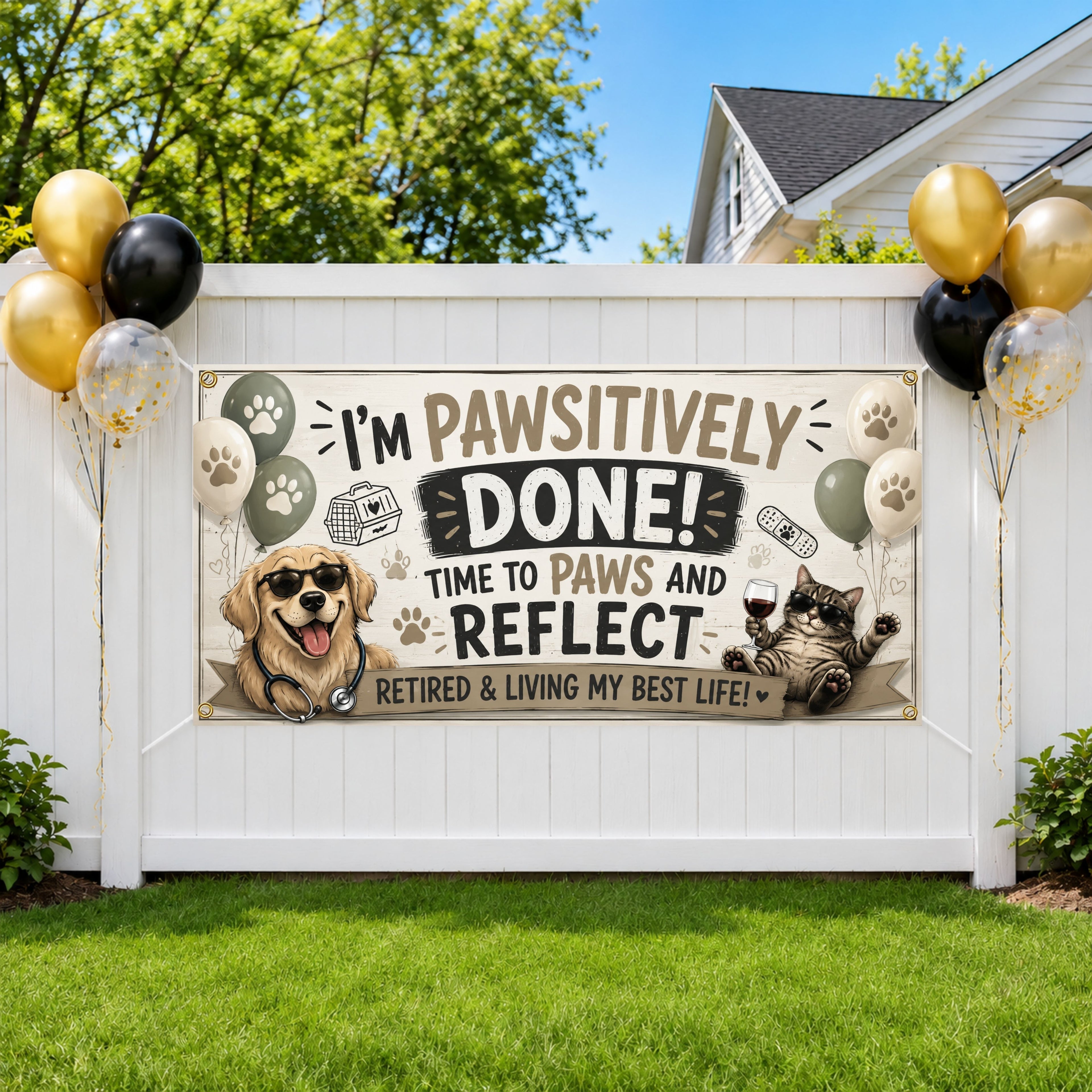 Retirement Banner, Veterinary Retirement Backdrop, Pawsitively Done Sign