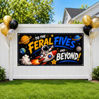 5th Birthday Banner, Feral Fives Party Backdrop, Space Birthday Sign