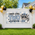 Chaos Level Two Birthday Banner, Funny Raccoon 2nd Birthday Party Decoration