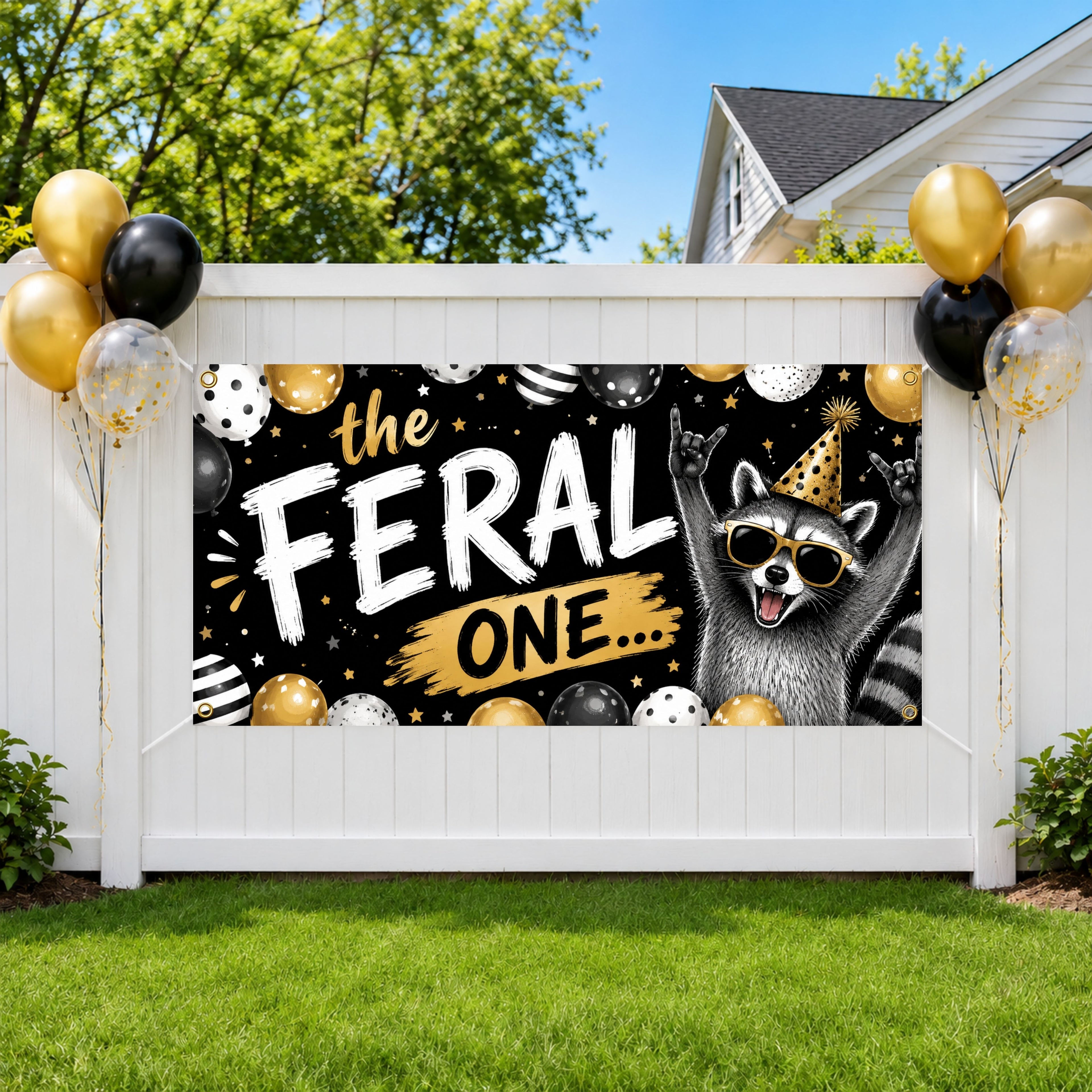 The Feral One Birthday Banner, Raccoon 1st Birthday Party Decoration, First Birthday Sign, Wild One Birthday Backdrop