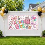 Birthday Girl Banner, Pink Birthday Party Decor, Cute Bow Theme Birthday Sign for Girls