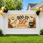 Funny 50th Birthday Banner, Ghost Party Backdrop, Spooky Birthday Decor