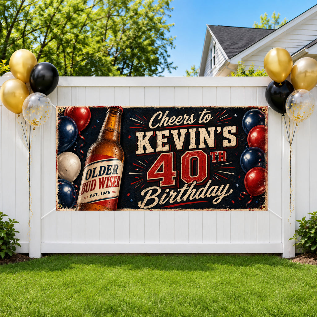 Funny 40th Birthday Banner, Beer Party Sign, Man Photo Backdrop