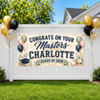 Masters Graduation Banner, Personalized Grad Party Sign, Custom Name Backdrop