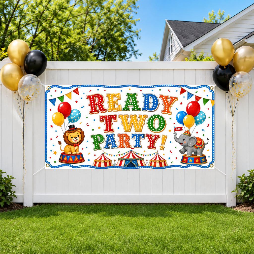 Funny 2nd Birthday Banner, Circus Party Sign, Kids Backdrop