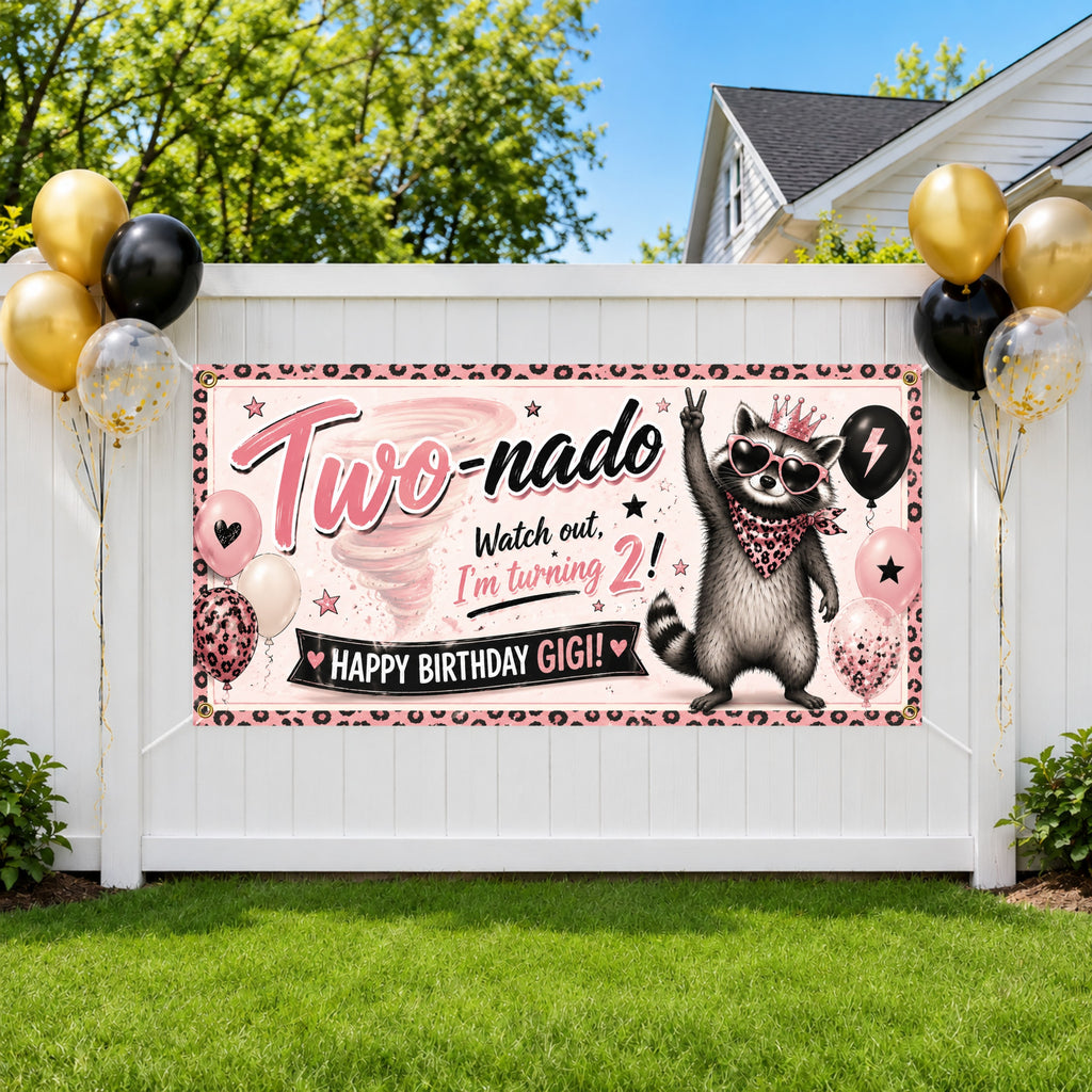 2nd Birthday Banner, Two nado Party Backdrop, Funny Raccoon Birthday Sign