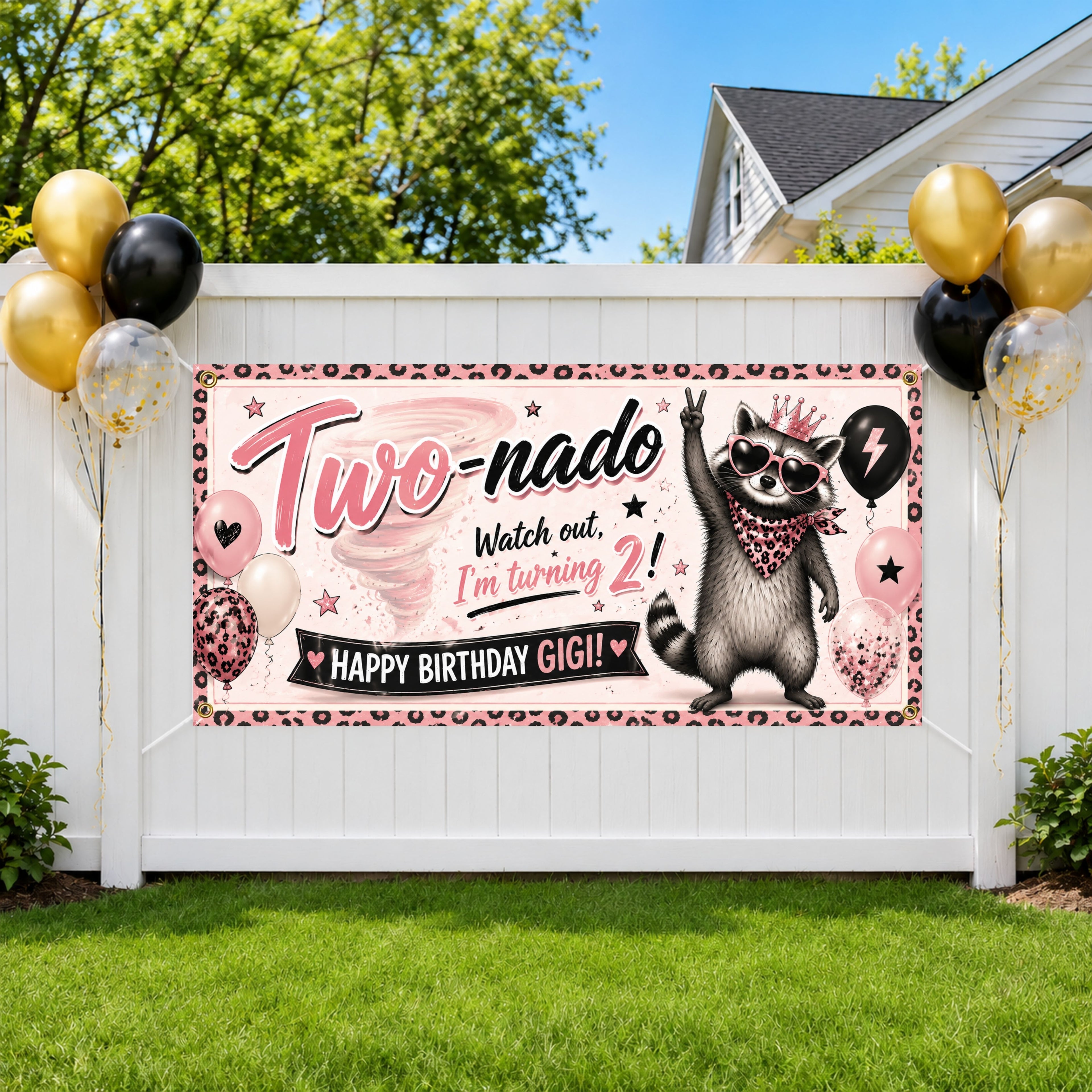 2nd Birthday Banner, Two nado Party Backdrop, Funny Raccoon Birthday Sign