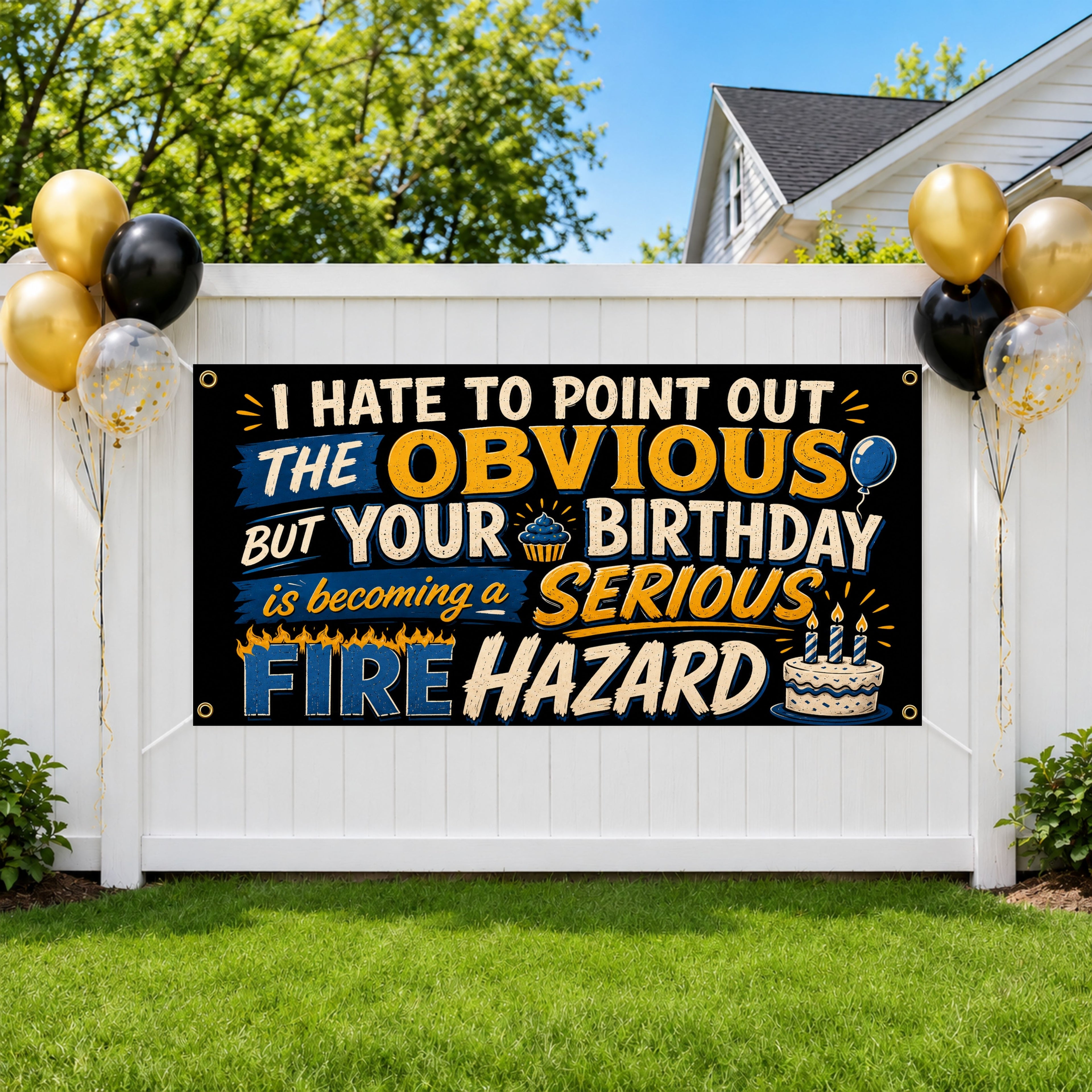 Funny 40th Birthday Banner, Fire Hazard Sign, Party Backdrop