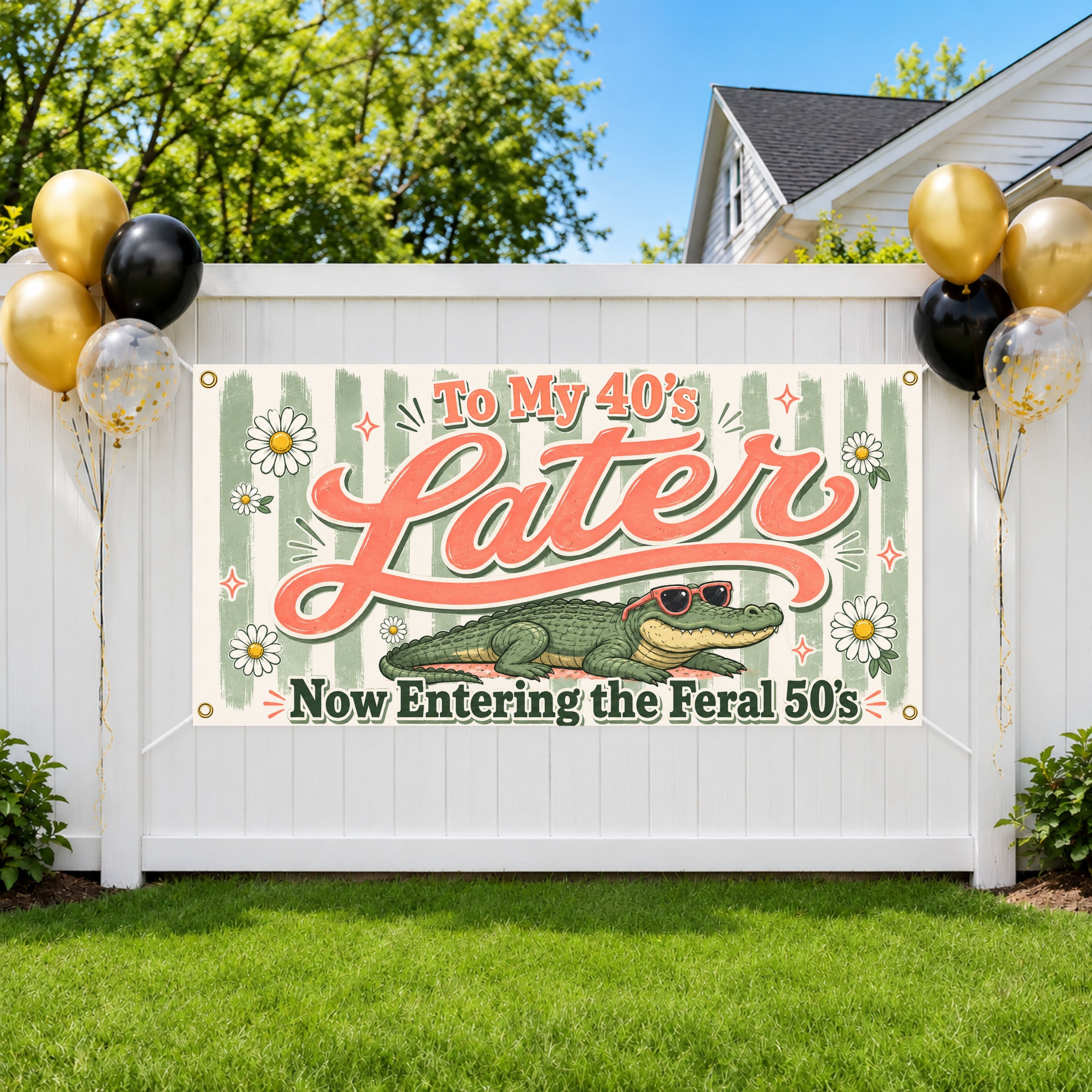 50th Birthday Banner, Later Alligator Sign, Feral Party Backdrop