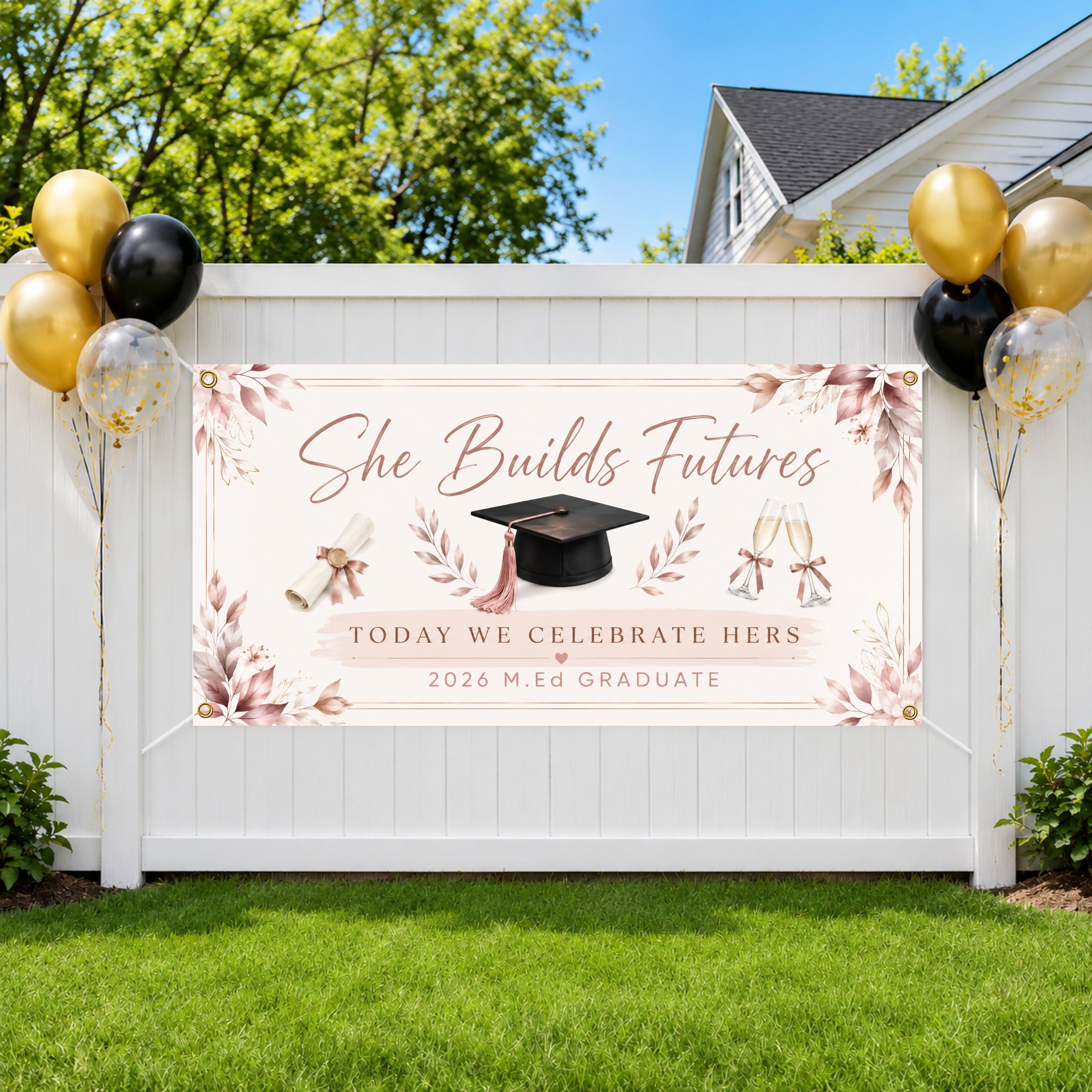 Masters Graduation Banner, MEd Grad Party Sign, Teacher Graduation Backdrop