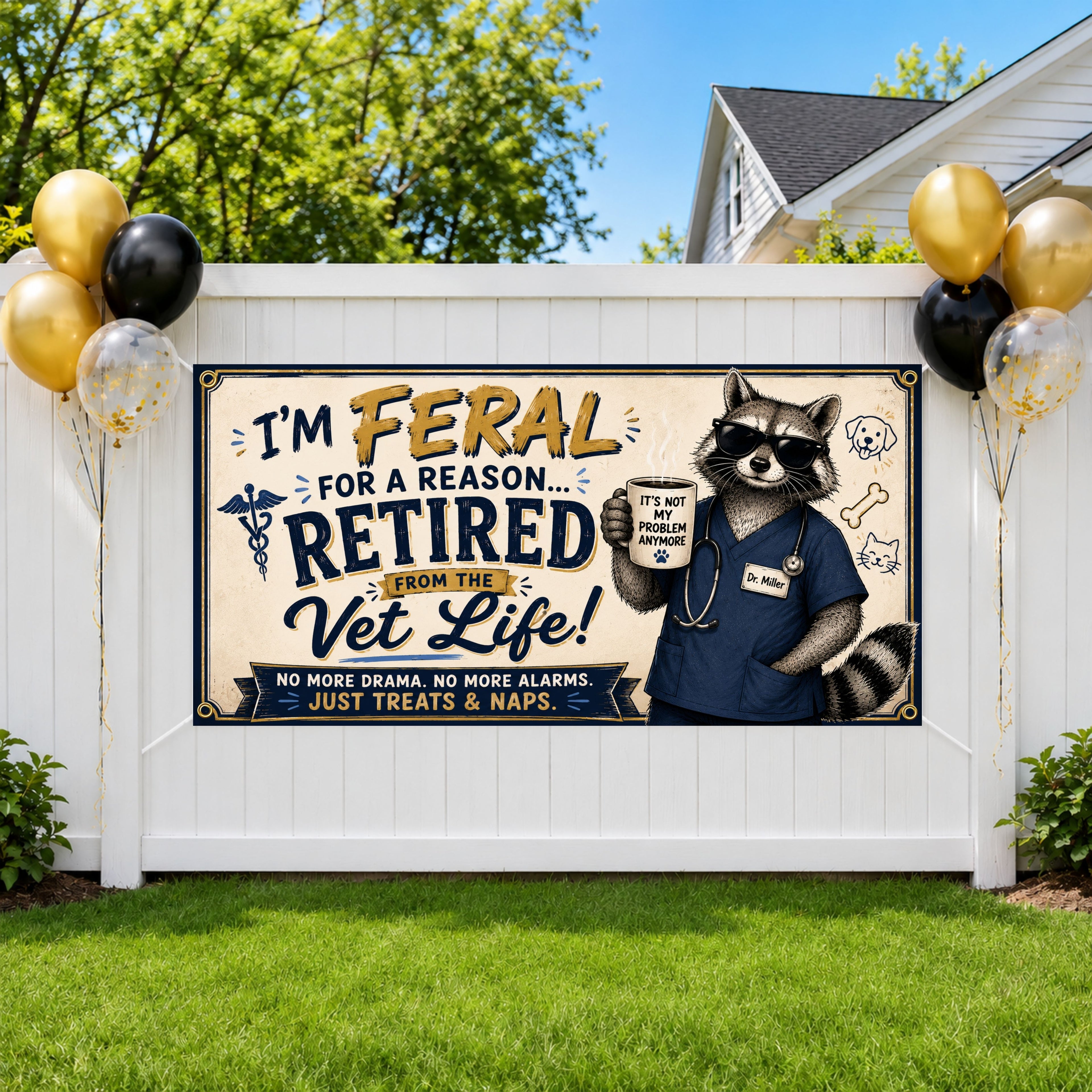 Veterinarian Retirement Banner, Vet Retirement Party Backdrop, Feral Retiree Sign