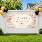 Masters Graduation Banner, Personalized Grad Party Sign, Floral Name Backdrop