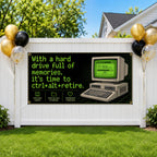 Funny Retirement Banner, Retro Computer Sign, Office Farewell Backdrop
