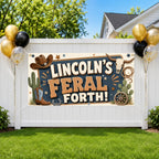 Feral Fourth Birthday Banner, Four and 4 Year Old Cowboy Western Birthday Party Decor