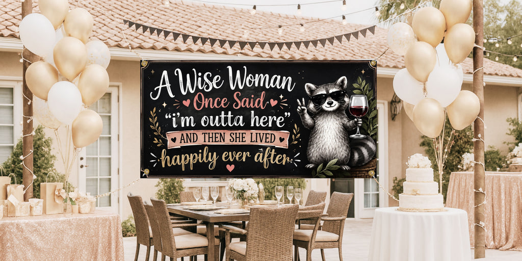 Funny Women's Retirement Banner | Wise Woman Outta Here Happily Ever After