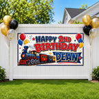2nd Birthday Train Banner, Boy Party Sign, Personalized Backdrop