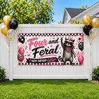 4th Birthday Banner, Four and Feral Party Backdrop, Funny Raccoon Sign