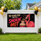 Funny 70th Birthday Banner, Flamingo Party Sign, Womens Backdrop