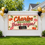 Three-nager Birthday Banner, 3rd Birthday Party Decor, Cherry Theme Birthday Sign, Three Year Old Celebration
