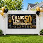 Funny 50th Birthday Banner, Chaos Level Fifty Sign, Personalized Backdrop