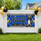 Six and Savage Birthday Banner, 6 Year Old Funny Raccoon Birthday Party Decor