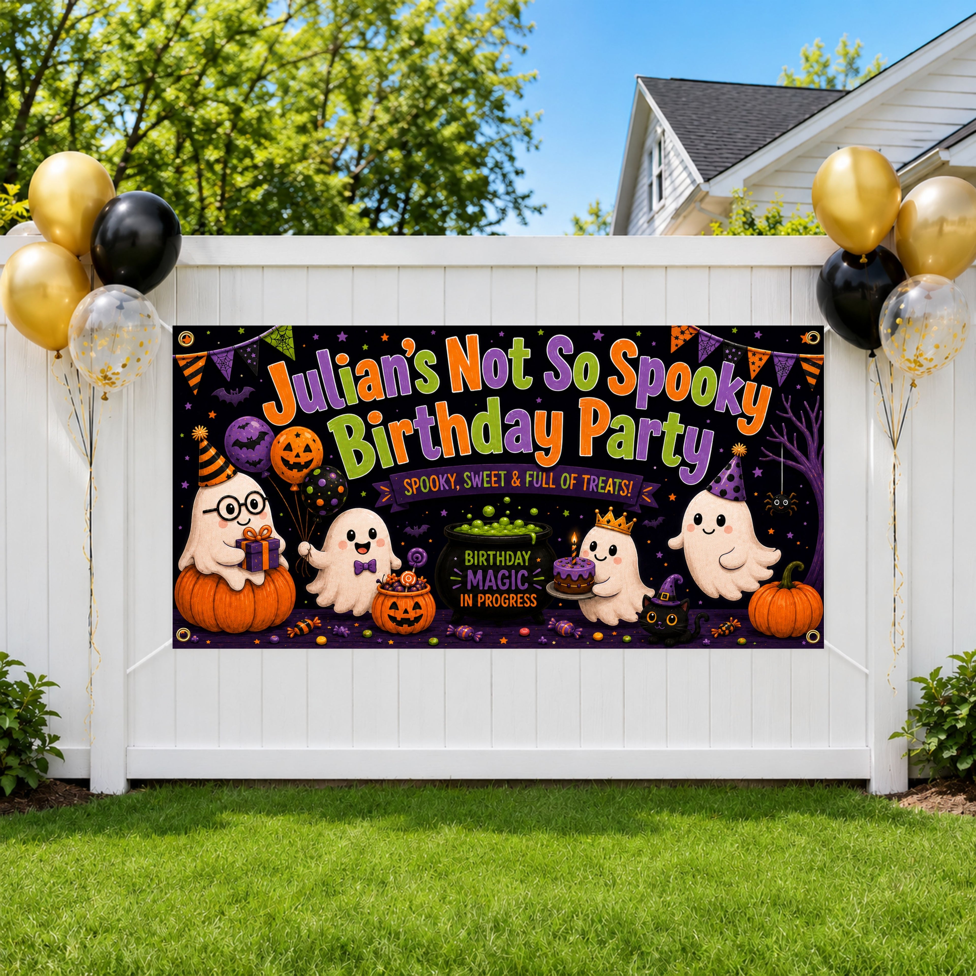 Halloween Birthday Banner, Custom Ghost Party Backdrop, Not So Spooky 1st Birthday Sign