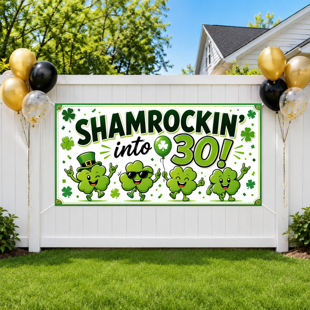 30th Birthday Banner, Shamrock Birthday Sign, Irish Party Backdrop